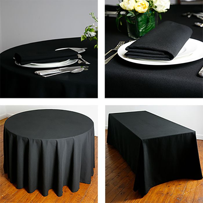 Black square, rectangular & round tablecloths 