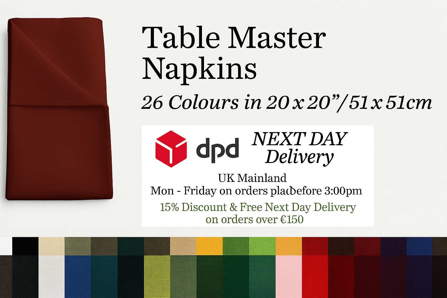 Tablemaster Napkins in 26 Colours