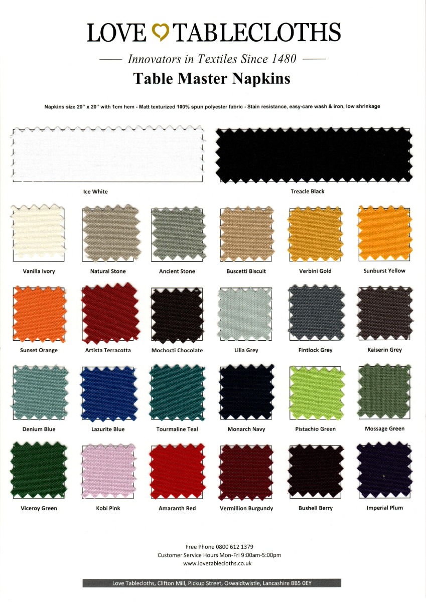 Coloured Napkins in 26 Colours - Napkin Size 51cm x 51cm