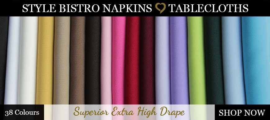 Tablecloth fabric colours including white, cream, gold, pink, red, purple, green and blue