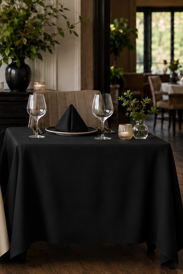 Treacle Black Table Master tablecloth with matching black napkin