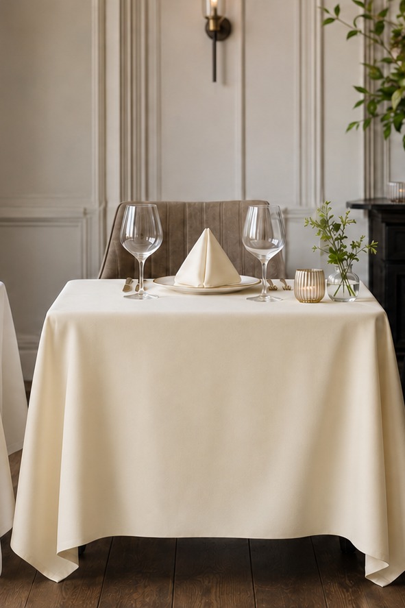 Vanilla Ivory Table Master tablecloth with matching ivory napkin